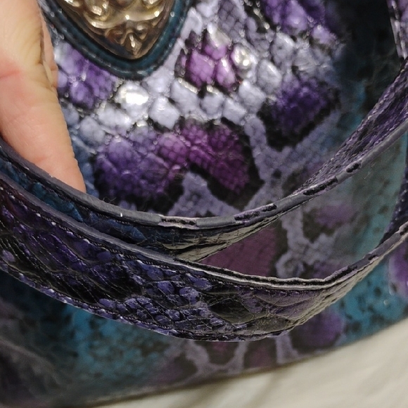 SALE! Beautiful Kathy Van Zeeland Purple 💜 Blue Faux Snakeskin Print Vint Tote - Picture 5 of 15